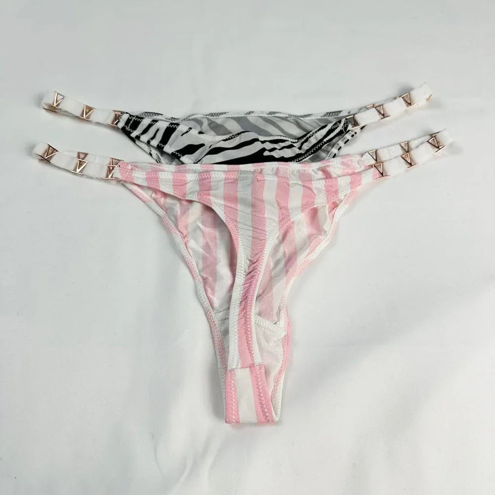 Low Rise Sexy Thong Women Underwear Briefs Seamless Panties Zebra Flower Luxury Metal Buckle G String Bikini Girls Female Panty