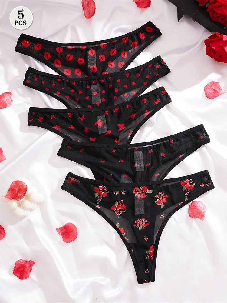 5pcs/pack Print Design Sexy Women thongs Breathable Comfortable Lady g-string Underwear Elegant Sexy Lingerie Fashion New Panty