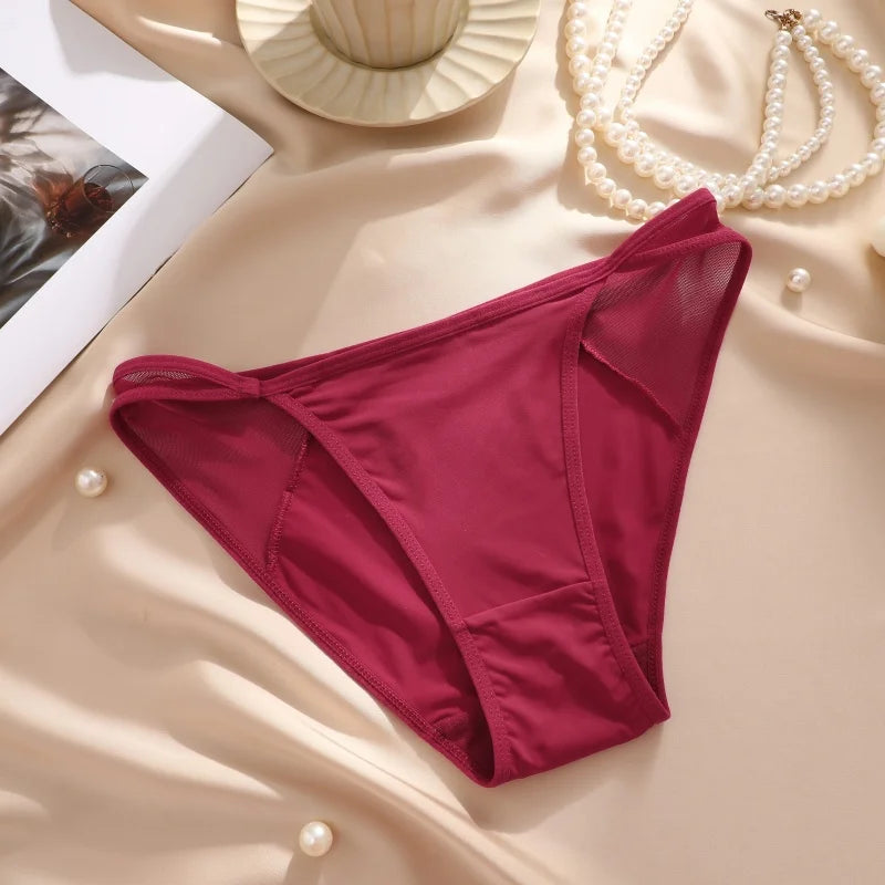 Lace Fabric Splicing Transparent Panties Women's Panties Sexy Breathable Underwear Female Low Waist Soild Soft Lingerie S-XL