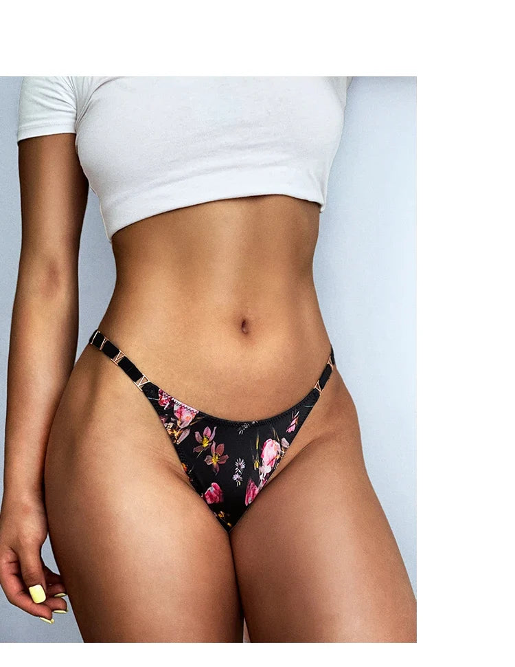 Seamless Sexy Thong Women Underwear Briefs Panties Zebra Flower Low Rise Luxury Metal Buckle G String Bikini Girls Female Panty