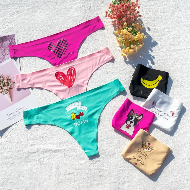 Sexy Thong Women Underwear Briefs Panties Dog Heart Banana Seamless Low Rise Yoga G String Bikini Girls Female Panty
