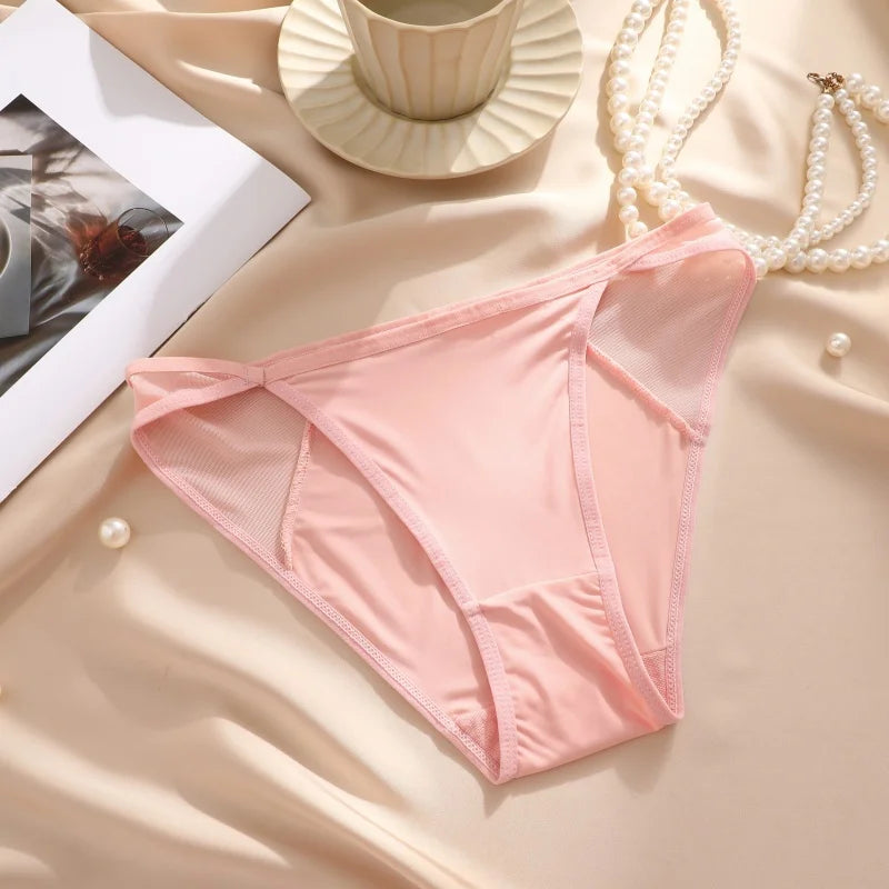 Lace Fabric Splicing Transparent Panties Women's Panties Sexy Breathable Underwear Female Low Waist Soild Soft Lingerie S-XL