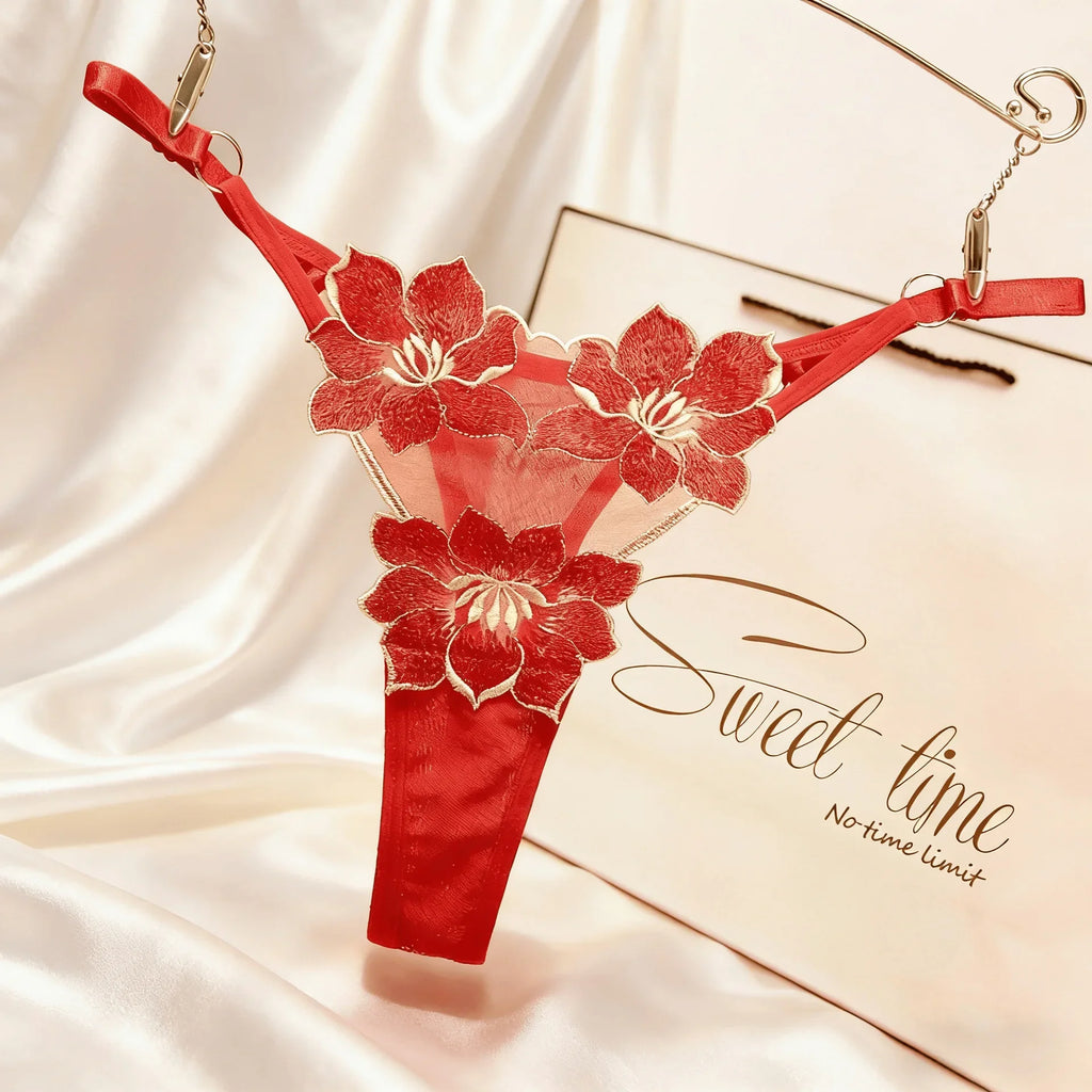 Embroidery Flower Thin Sexy Girls G String Thong Panties Women Briefs Hollow Out Transparent Underwear Female Lingerie