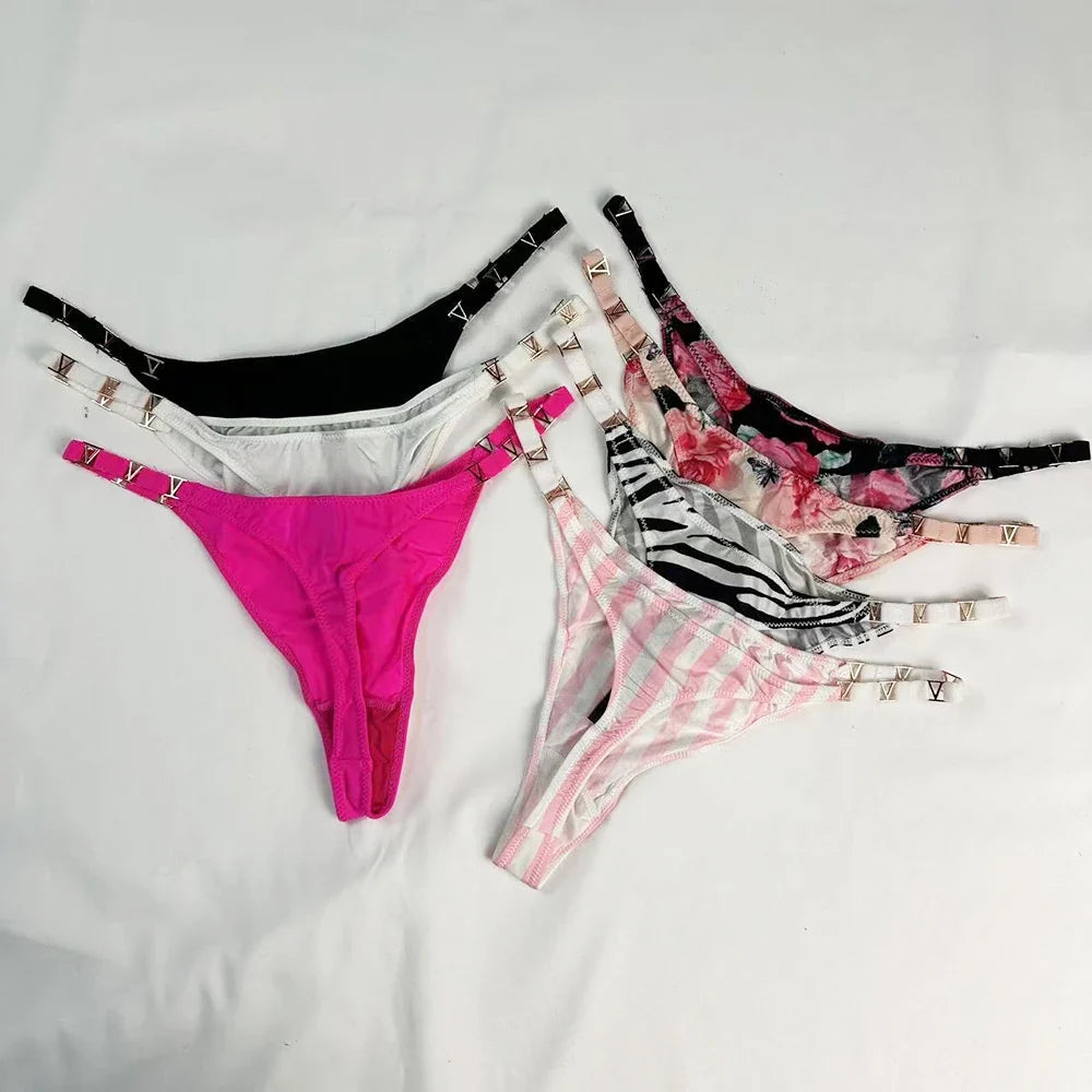 Low Rise Sexy Thong Women Underwear Briefs Seamless Panties Zebra Flower Luxury Metal Buckle G String Bikini Girls Female Panty
