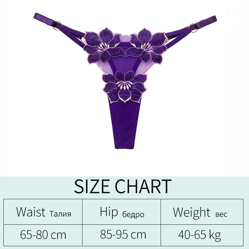 Embroidery Flower Thin Sexy Girls G String Thong Panties Women Briefs Hollow Out Transparent Underwear Female Lingerie