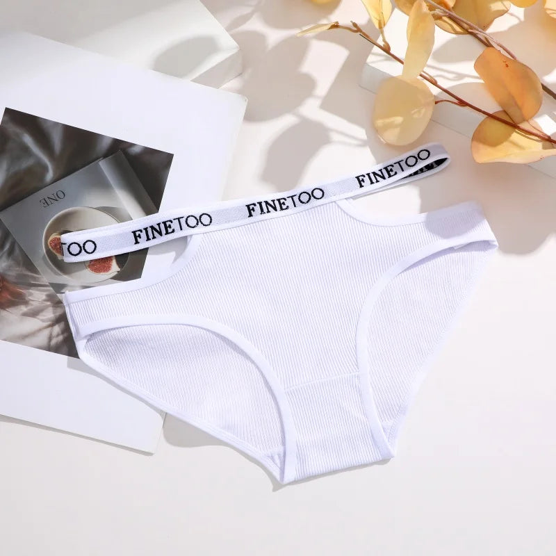 3Pcs Sexy Cotton Double Letter Belt Briefs Women's Panties Hollow Out Intimate Underpants Solid Color Fashion Underwear S-XL