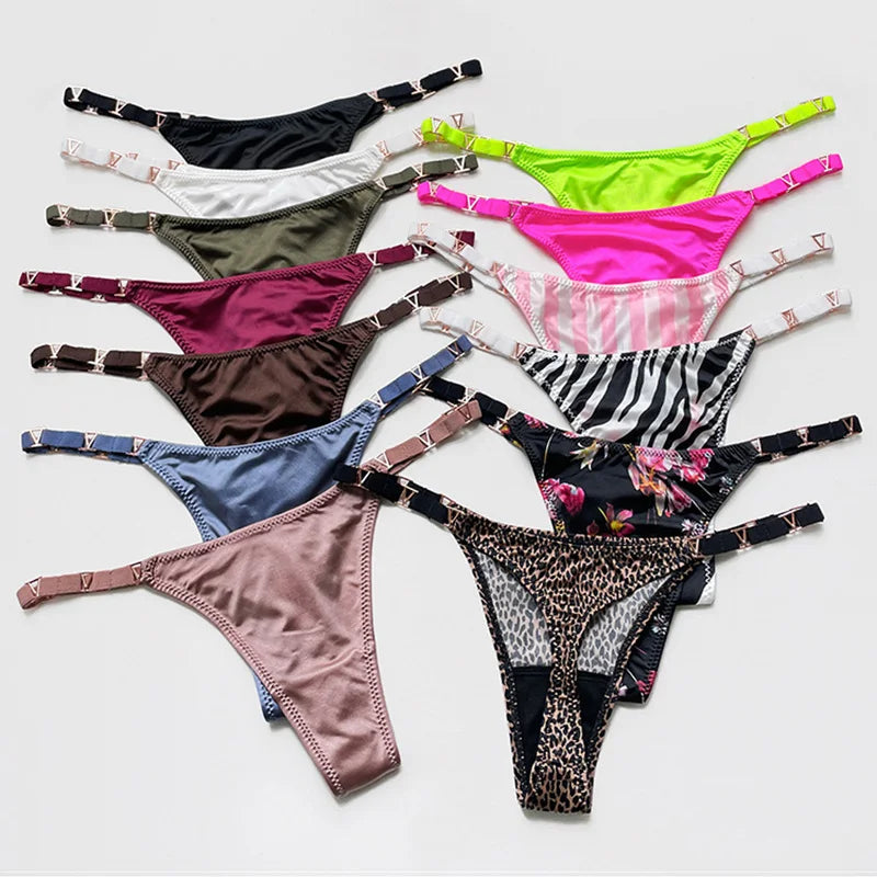 Seamless Sexy Thong Women Underwear Briefs Panties Zebra Flower Low Rise Luxury Metal Buckle G String Bikini Girls Female Panty