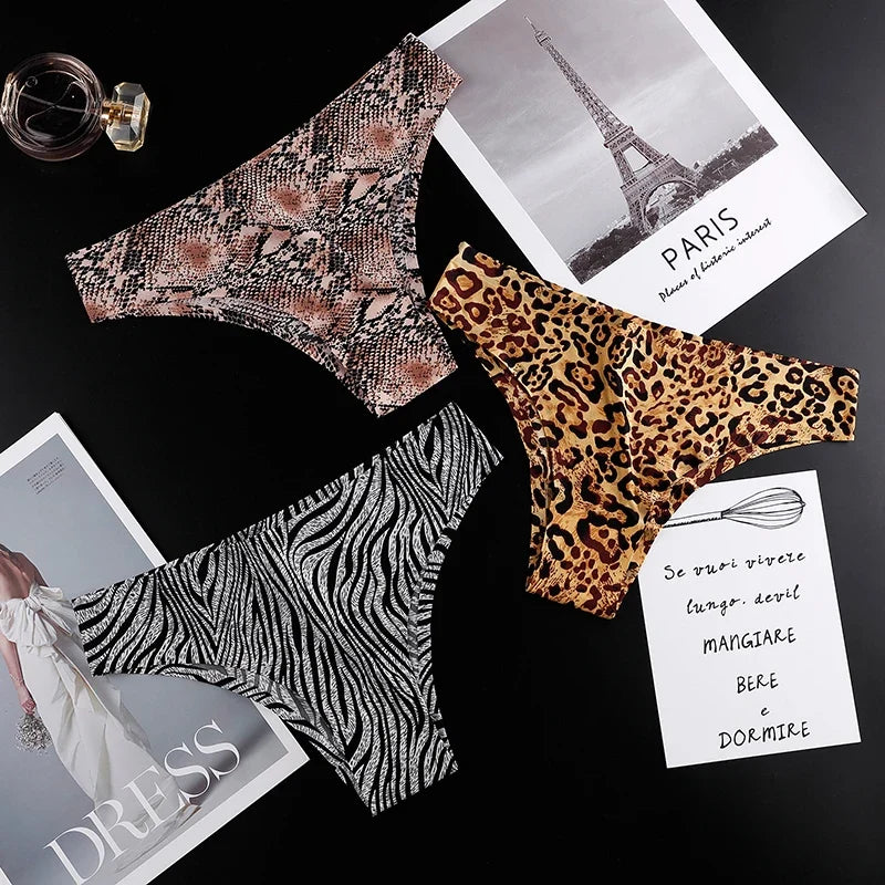 Ice Silk Seamless Snake Leopard Women Panties Sexy G String Thong Underwear T Back Girls Briefs Fitness Lingerie Plus Size M-XXL