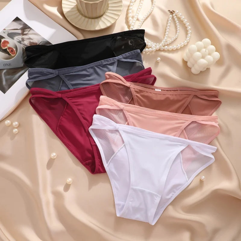 Lace Fabric Splicing Transparent Panties Women's Panties Sexy Breathable Underwear Female Low Waist Soild Soft Lingerie S-XL