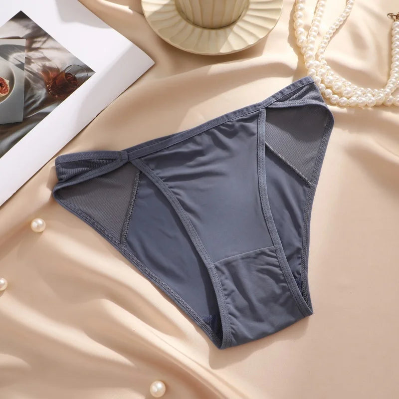 Lace Fabric Splicing Transparent Panties Women's Panties Sexy Breathable Underwear Female Low Waist Soild Soft Lingerie S-XL
