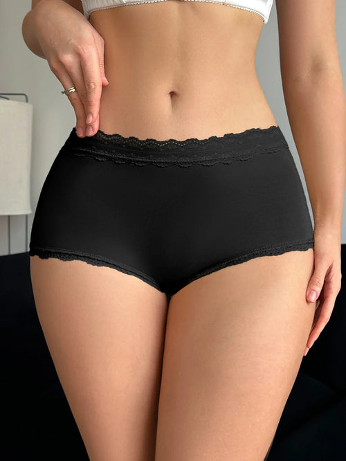 7Pcs/Set Women Lace Trim Seamless Panties Plain Sexy Lace Briefs Daily Breathable Girls Underwear Soft Plus Size Lingerie S-XXL