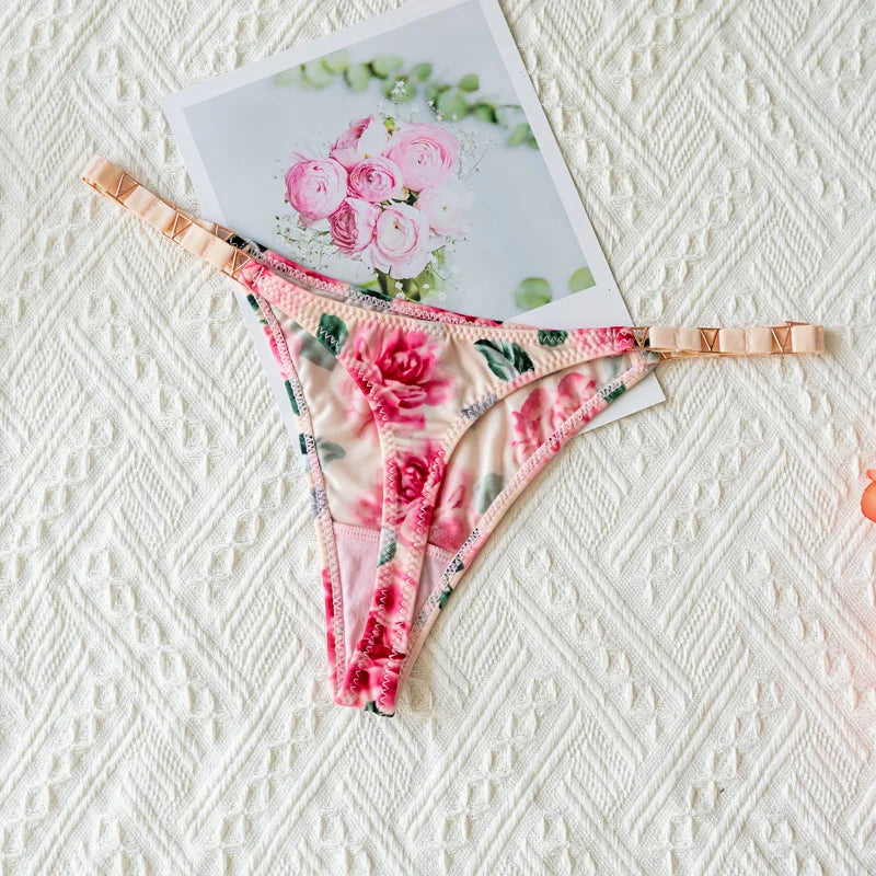 Zebra Flower Low Rise Sexy Thong Women Underwear Briefs Panties Luxury Metal Buckle G String Seamless Bikini Girls Female Panty
