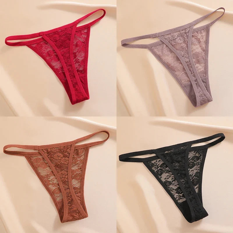 4PCS/Set Women's Underwear Lace Panties Floral Lingerie Woman Panties Sexy Thong G-String Female Pantys Perspective Intimates Ne
