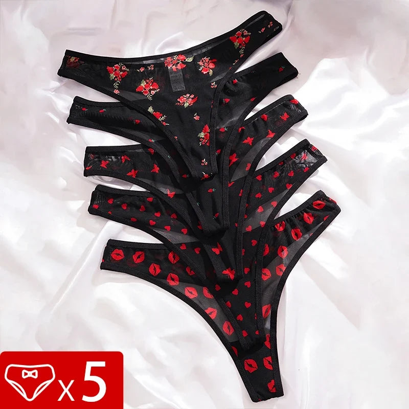 5pcs/pack Print Design Sexy Women thongs Breathable Comfortable Lady g-string Underwear Elegant Sexy Lingerie Fashion New Panty