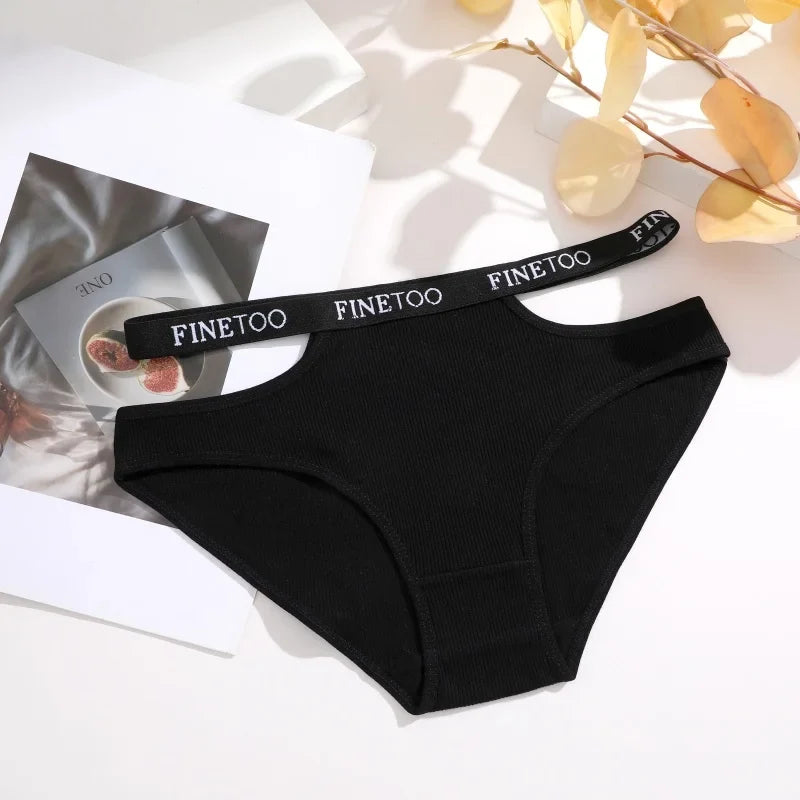 3Pcs Sexy Cotton Double Letter Belt Briefs Women's Panties Hollow Out Intimate Underpants Solid Color Fashion Underwear S-XL