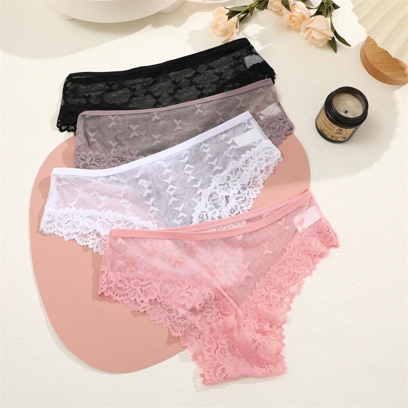 1PCS Bikini Lace Briefs Panties Women's Transparent Lingerie Sexy Female Underpants Floral Lace Perspective Waist Band Briefs