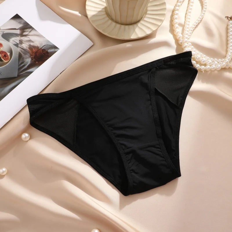 Lace Fabric Splicing Transparent Panties Women's Panties Sexy Breathable Underwear Female Low Waist Soild Soft Lingerie S-XL