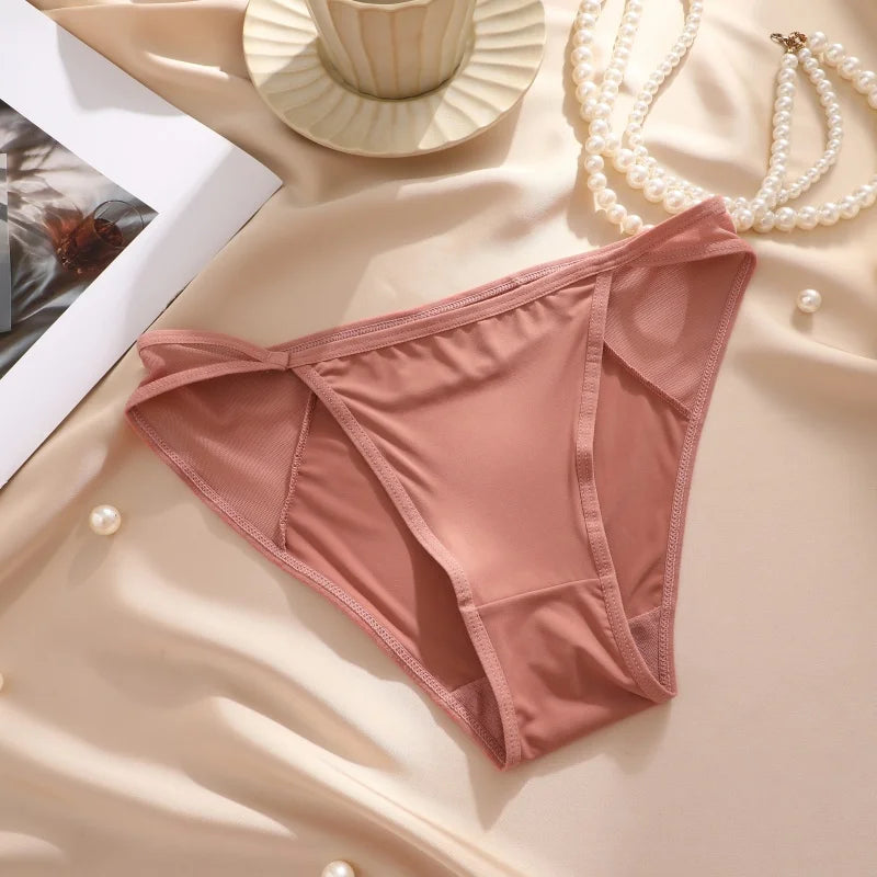 Lace Fabric Splicing Transparent Panties Women's Panties Sexy Breathable Underwear Female Low Waist Soild Soft Lingerie S-XL