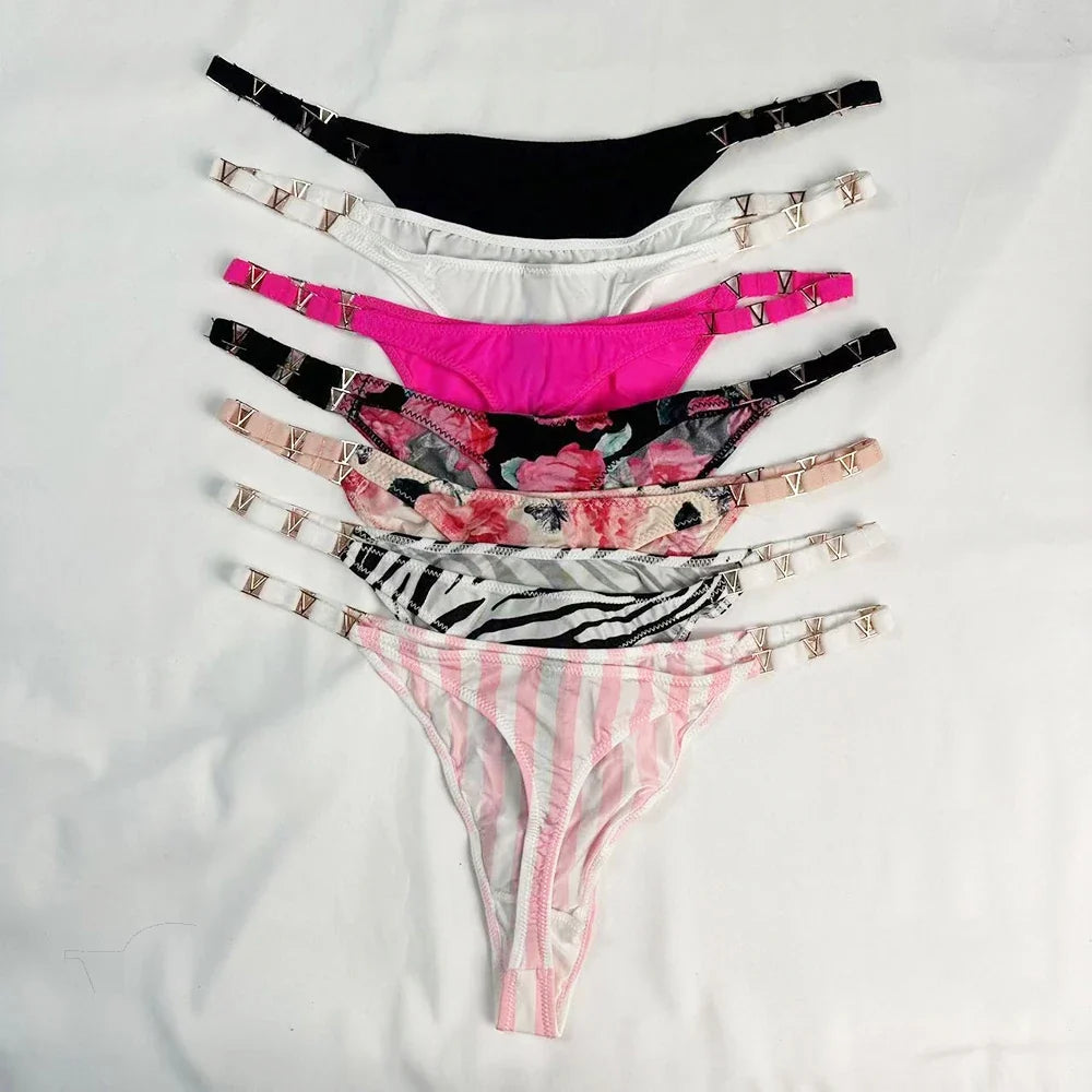 Low Rise Sexy Thong Women Underwear Briefs Seamless Panties Zebra Flower Luxury Metal Buckle G String Bikini Girls Female Panty