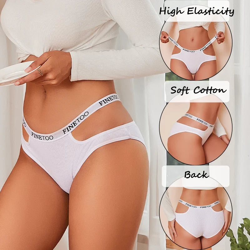 3Pcs Sexy Cotton Double Letter Belt Briefs Women's Panties Hollow Out Intimate Underpants Solid Color Fashion Underwear S-XL