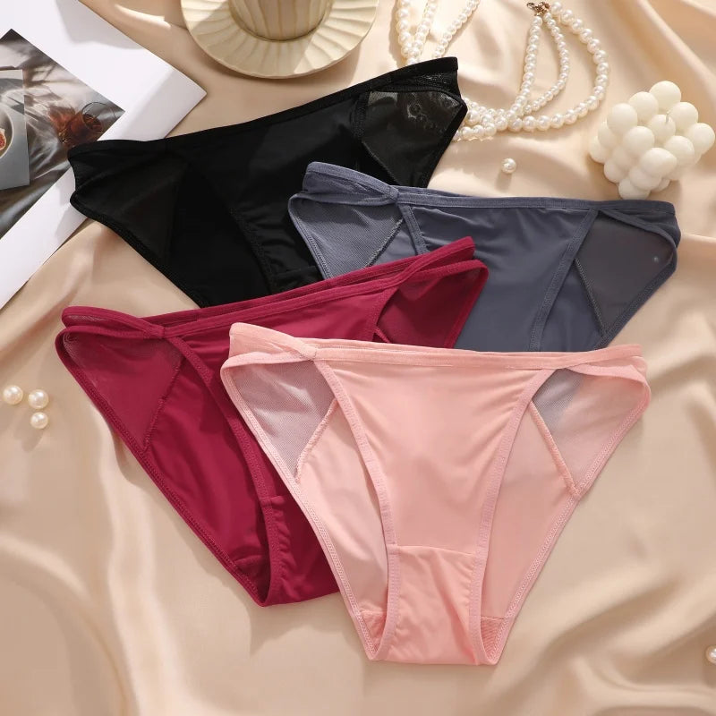 Lace Fabric Splicing Transparent Panties Women's Panties Sexy Breathable Underwear Female Low Waist Soild Soft Lingerie S-XL