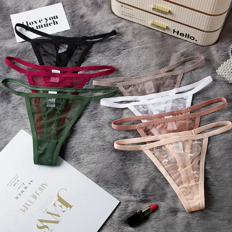 Lace Women Panties G String Sexy Thong Seamless Underwear T Back Transparent Low Waist Girls Briefs Underpants Plus Size S-XL