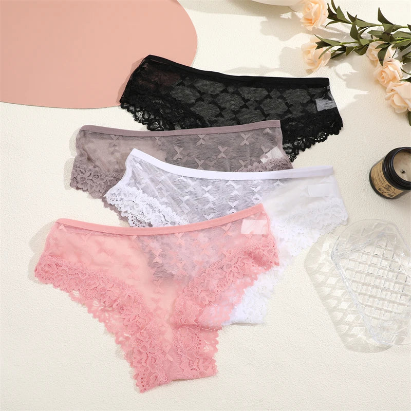 1PCS Bikini Lace Briefs Panties Women's Transparent Lingerie Sexy Female Underpants Floral Lace Perspective Waist Band Briefs