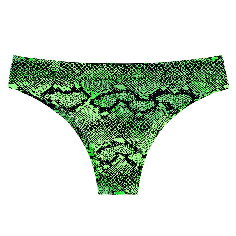 Ice Silk Seamless Snake Leopard Women Panties Sexy G String Thong Underwear T Back Girls Briefs Fitness Lingerie Plus Size M-XXL
