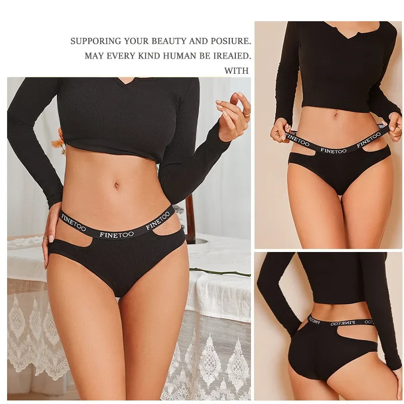 3Pcs Sexy Cotton Double Letter Belt Briefs Women's Panties Hollow Out Intimate Underpants Solid Color Fashion Underwear S-XL