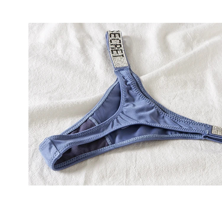 Low Waist Sexy Women Thongs Panties Rhinestones letter Diamonds G String Sports Thong Shorts Briefs T-back Fitness Size S-XL