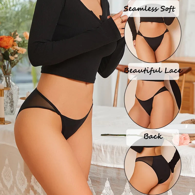 Lace Fabric Splicing Transparent Panties Women's Panties Sexy Breathable Underwear Female Low Waist Soild Soft Lingerie S-XL