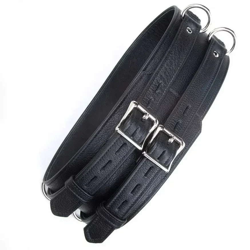 Premium Cowhide Leather Waist Bondage Belt Corset Style with D-Rings for Cuffs & Restraints