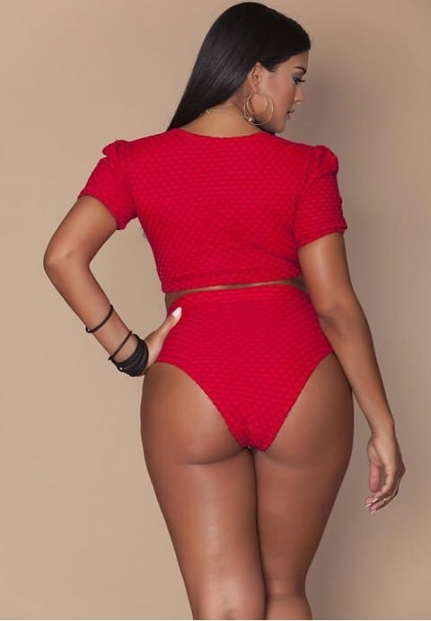 Plus Size Mesh Sleeved High Waist High Leg Crop Bikini Swimsuit