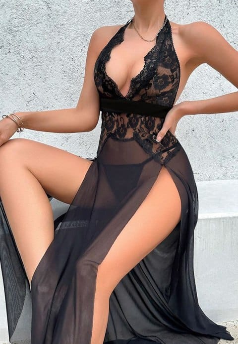 Sultry Moments Lace Maxi Gown Babydoll