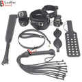 Bad Boy Hard BDSM Bondage Kit Wrist, Ankle & Thigh Cuffs, Collar, Paddles, Flogger, Blindfold & Leash | Black