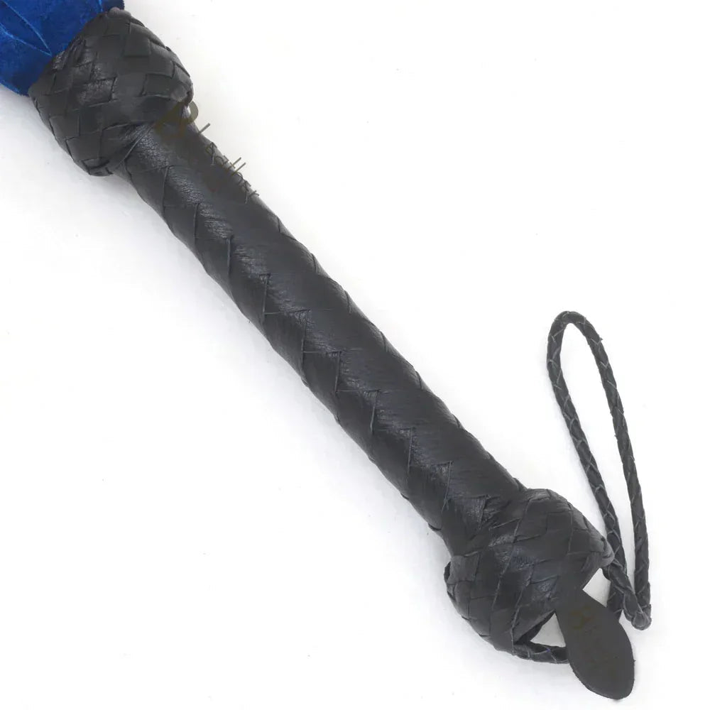 Real Cowhide Suede Leather Flogger 25 Falls Blue & Black Heavy Duty Thuddy Whip | BDSM Impact Flogger
