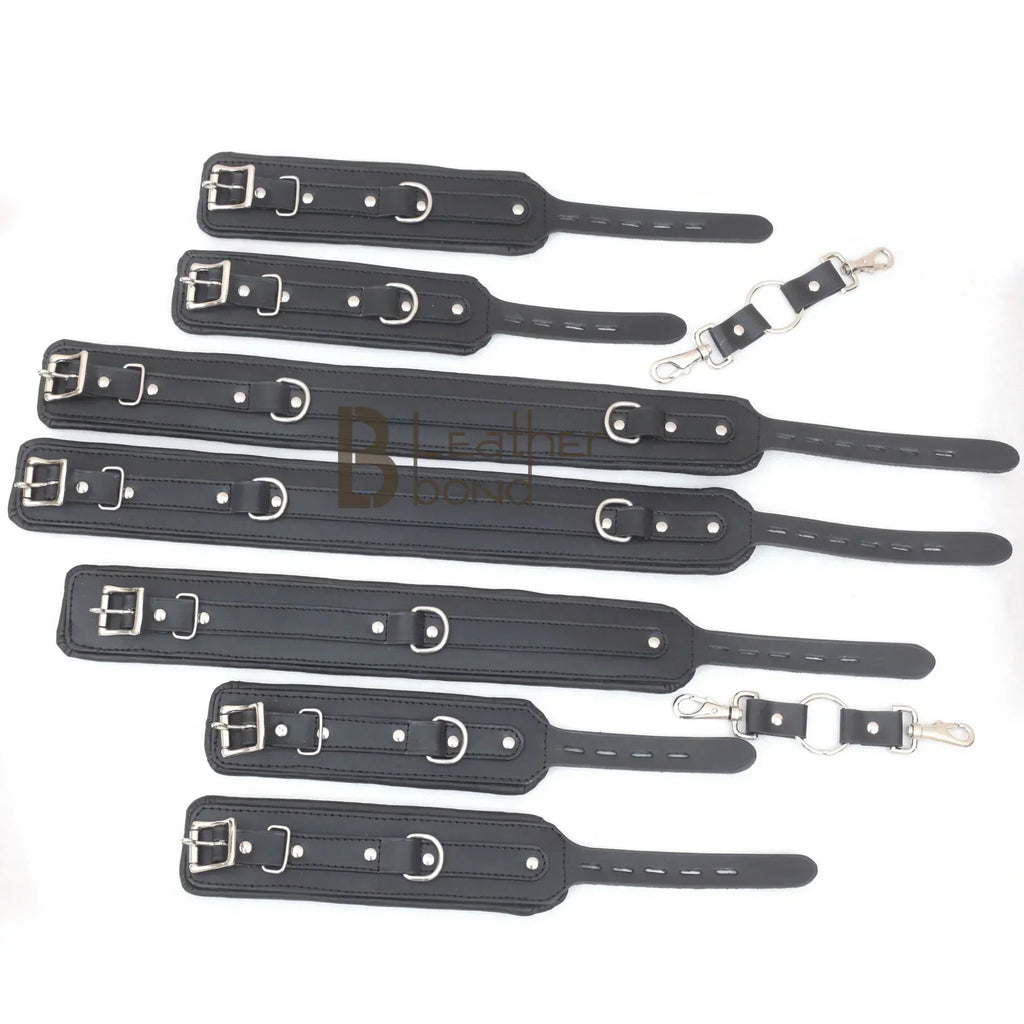 Padded Leather Ankle Cuffs Bondage Kit Unisex Thigh, Wrist & Ankle Restraints | BDSM Gear for Couples
