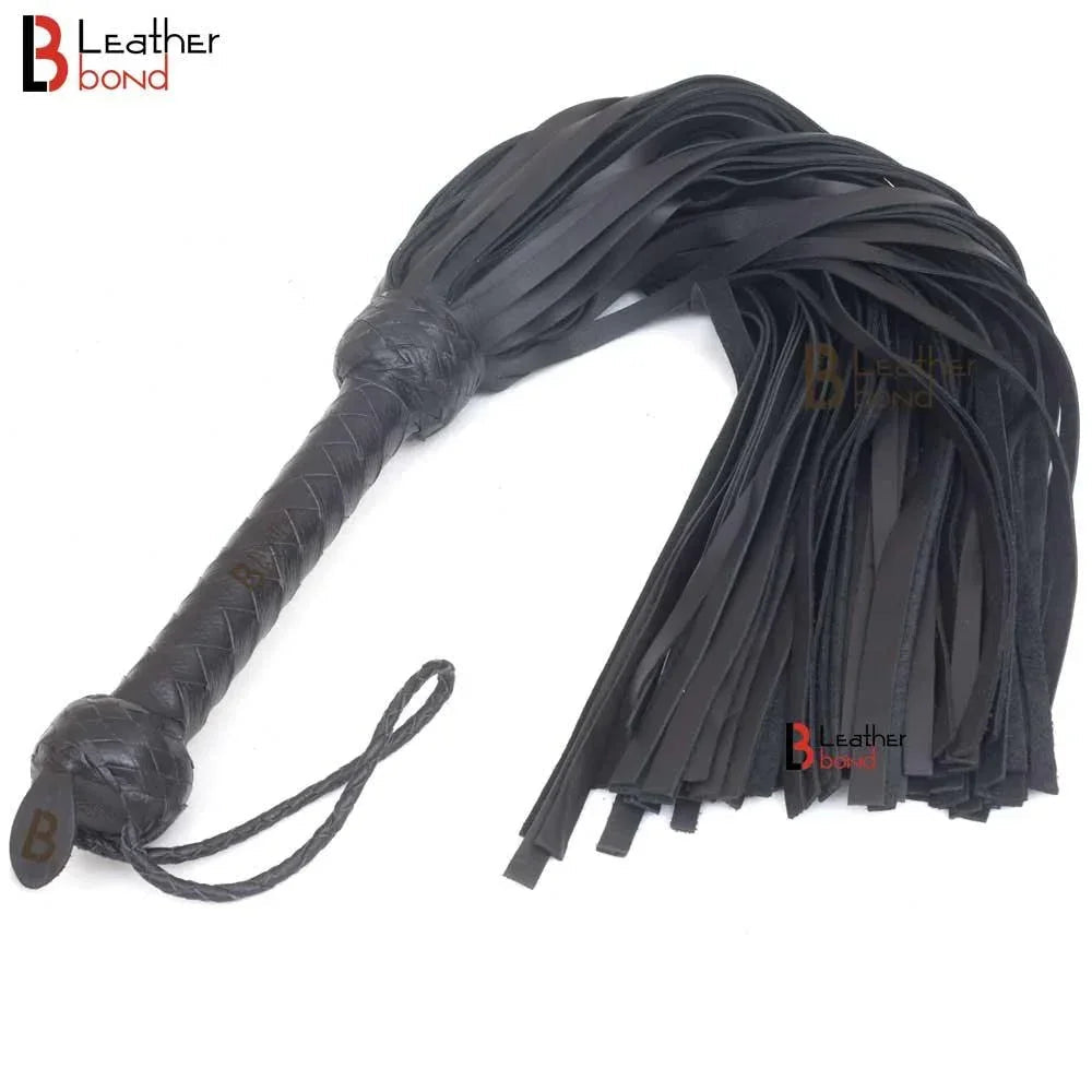 Beginner's Leather Bondage Kit Wrist, Ankle & Thigh Cuffs, Collar, Flogger, Paddle, Blindfold & Leash | Black
