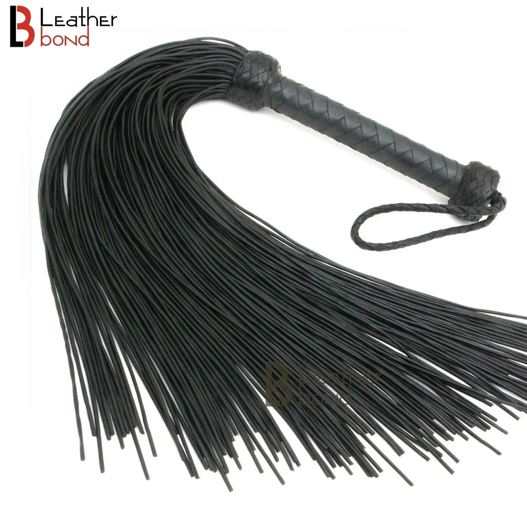 Real Genuine Cow Hide Leather Lace Flogger-100 Falls Black Heavy & Stingy Whip