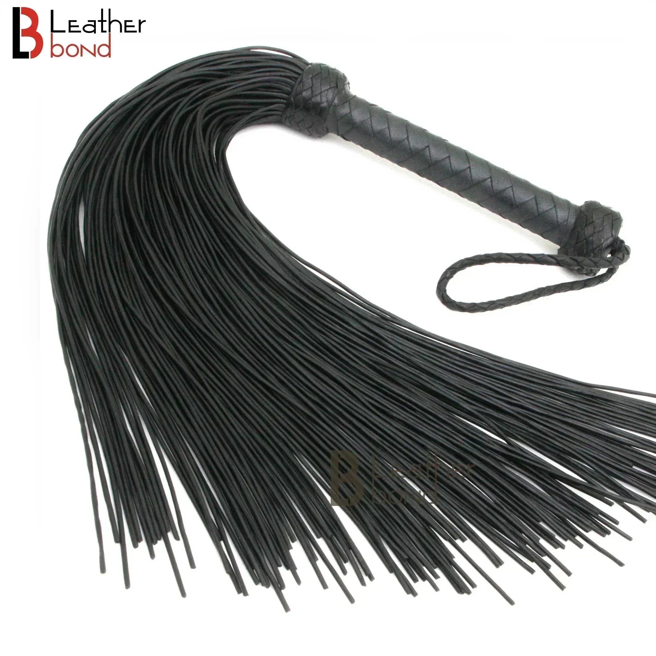 Real Genuine Cow Hide Leather Lace Flogger-100 Falls Black Heavy & Stingy Whip