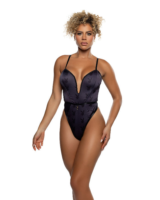 Playboy Blackout Bunny Satin Plunge Teddy