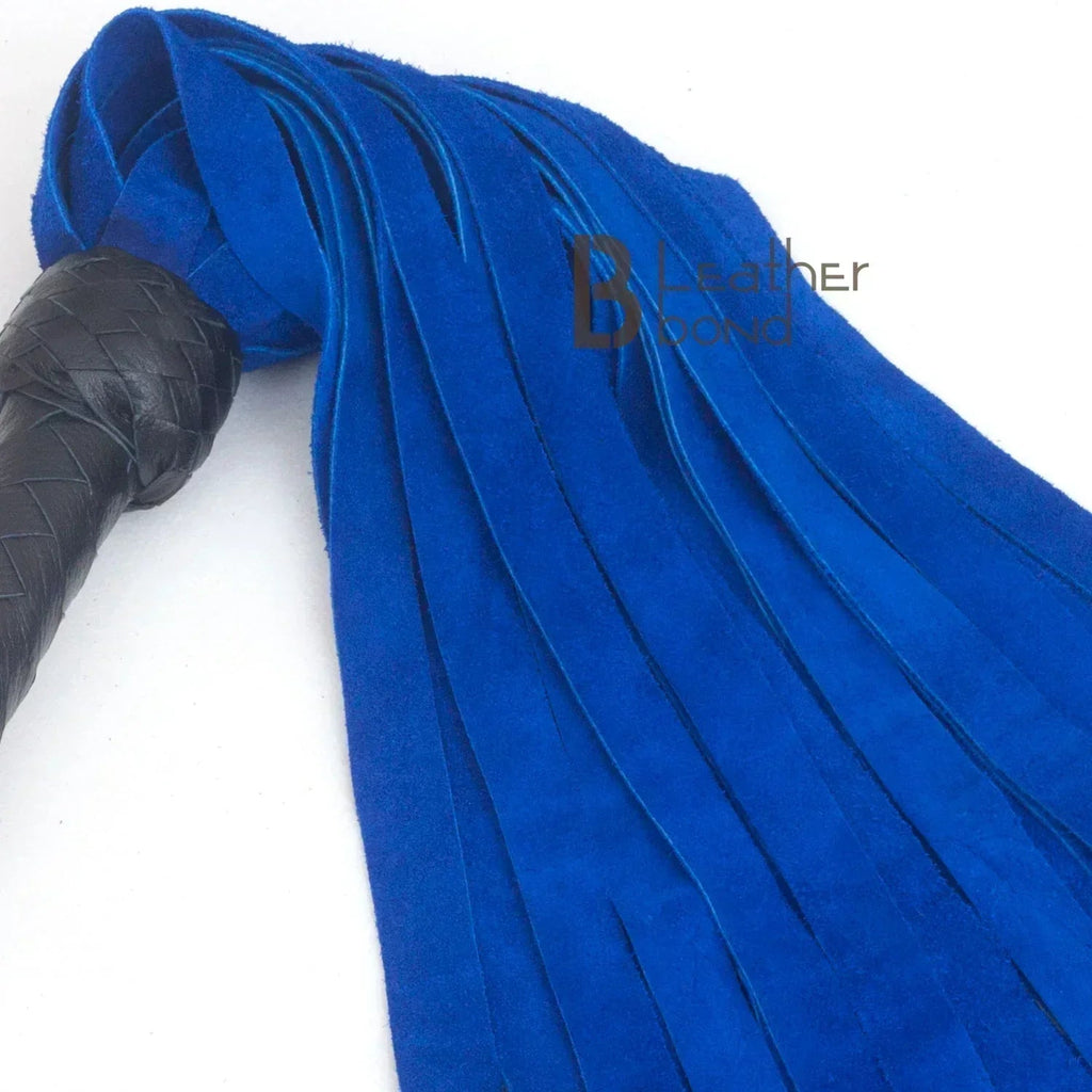 Real Cowhide Suede Leather Flogger 25 Falls Blue & Black Heavy Duty Thuddy Whip | BDSM Impact Flogger