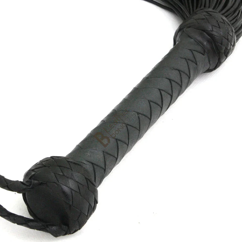Real Genuine Cow Hide Leather Lace Flogger-100 Falls Black Heavy & Stingy Whip