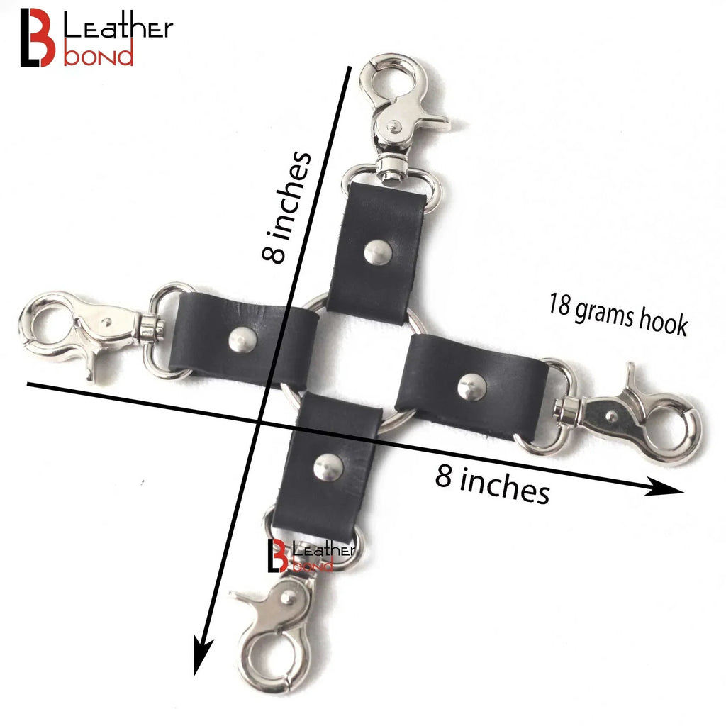 11-Piece Cowhide Leather Bondage Kit Collar, Ankle & Wrist Cuffs, Hogties, Leash & Connectors | Couples BDSM Set