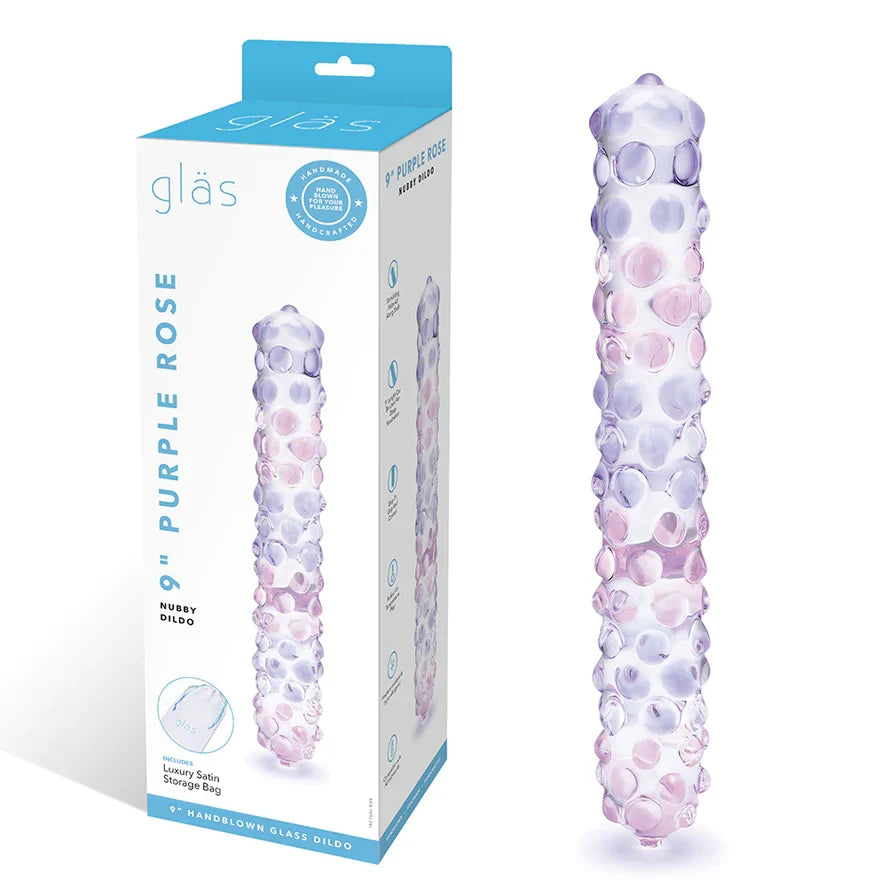 Glas 9" Purple Rose Nubby Glass Dildo