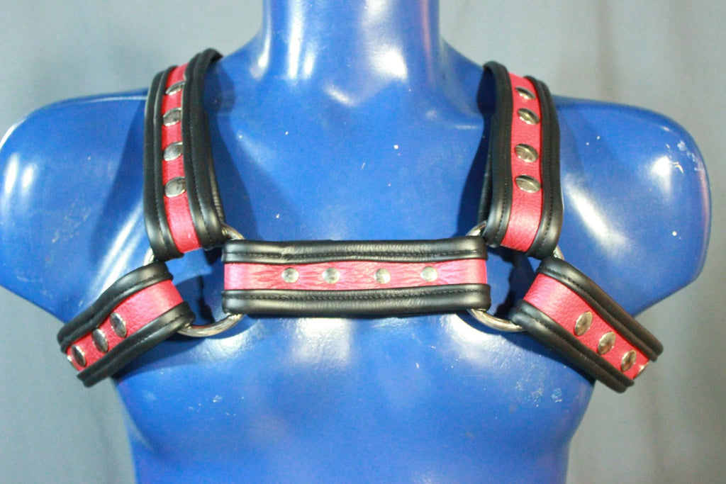 Red and Black Bulldog Harness - Our Softest Leather!