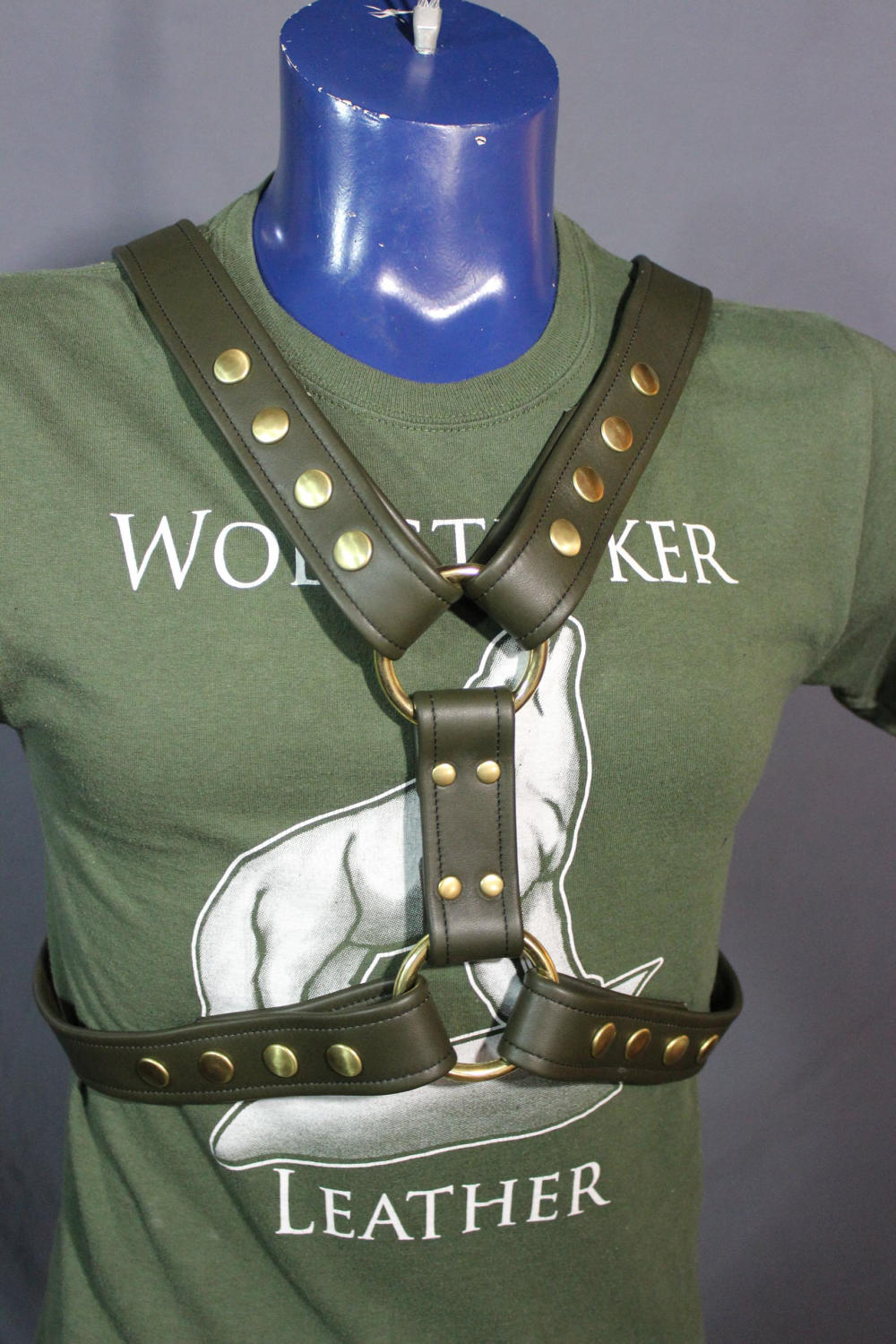 Military Olive and Brass Extended X Harness, Soft Leather Strapping