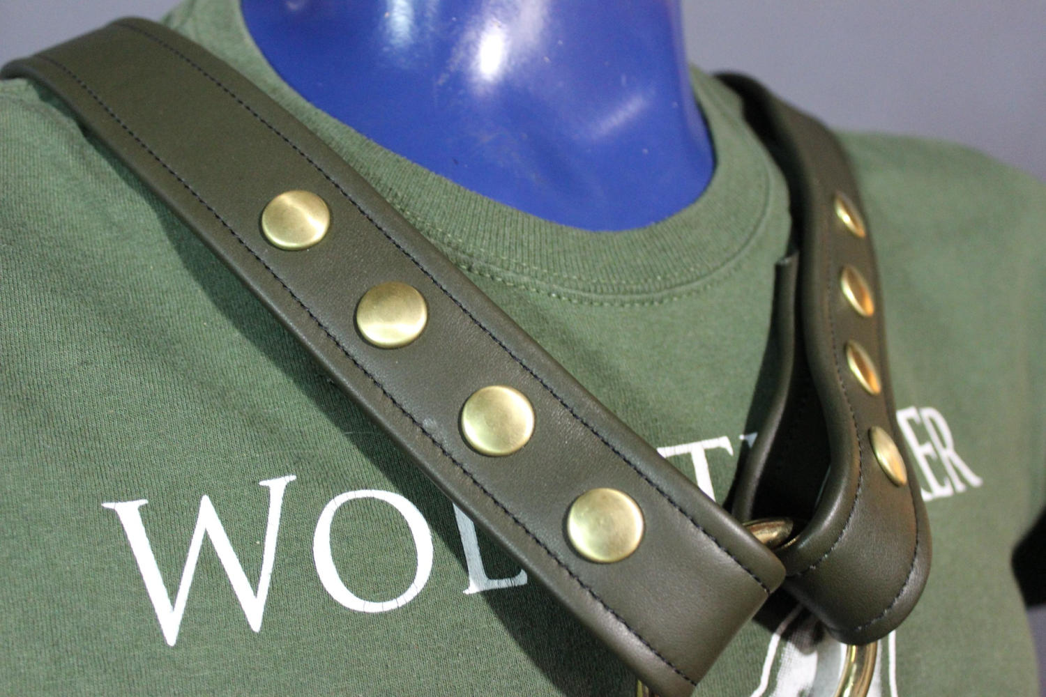 Military Olive and Brass Extended X Harness, Soft Leather Strapping