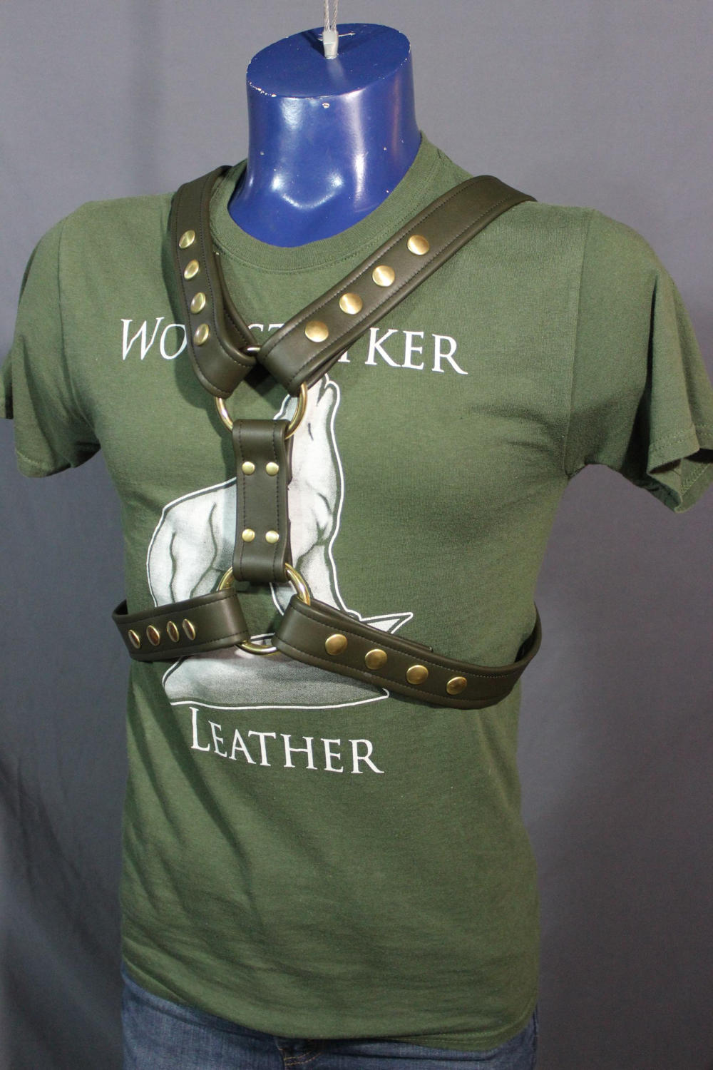 Military Olive and Brass Extended X Harness, Soft Leather Strapping