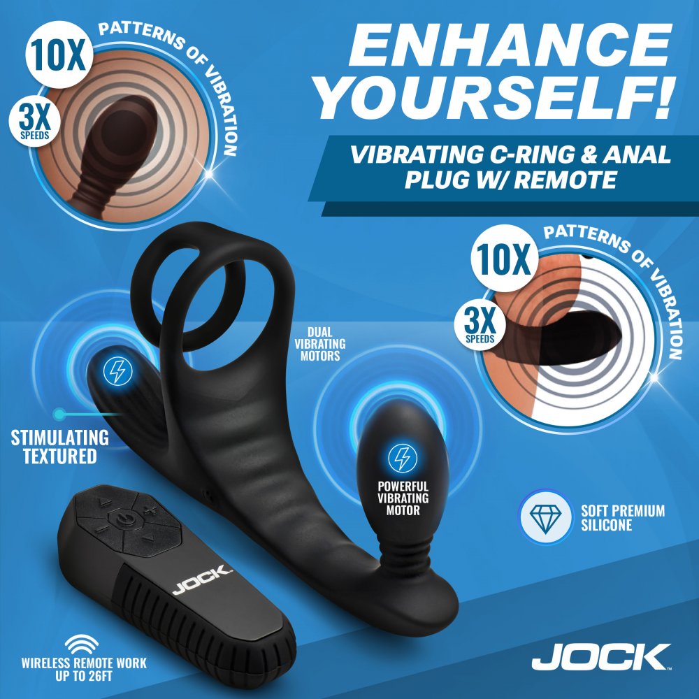 JOCK Enhancers Triple Rush Vibrating C-Ring and Anal Plug